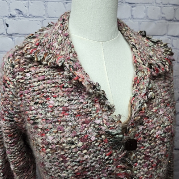 Chadwick Cardigan Sweater Pink Marled Loopy Trim - Medium - Picture 3 of 7